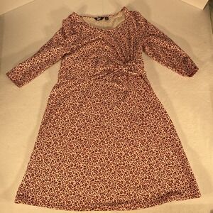 Lands End Dress L 14-16 Red Floral Print Twist Waist Stretch Knit Midi
